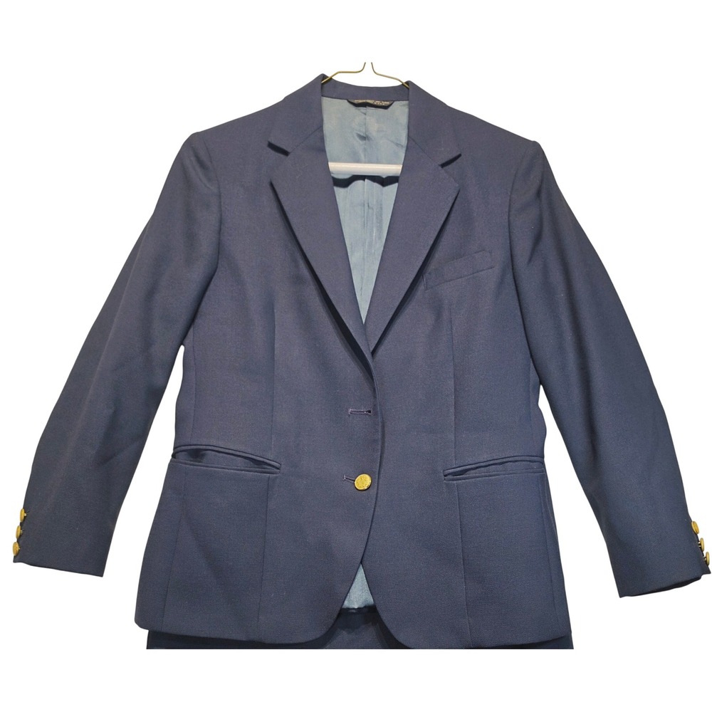 Vintage Fashion Lane Navy Blue Union Made Blazer Gold Crest Button Jacket 12